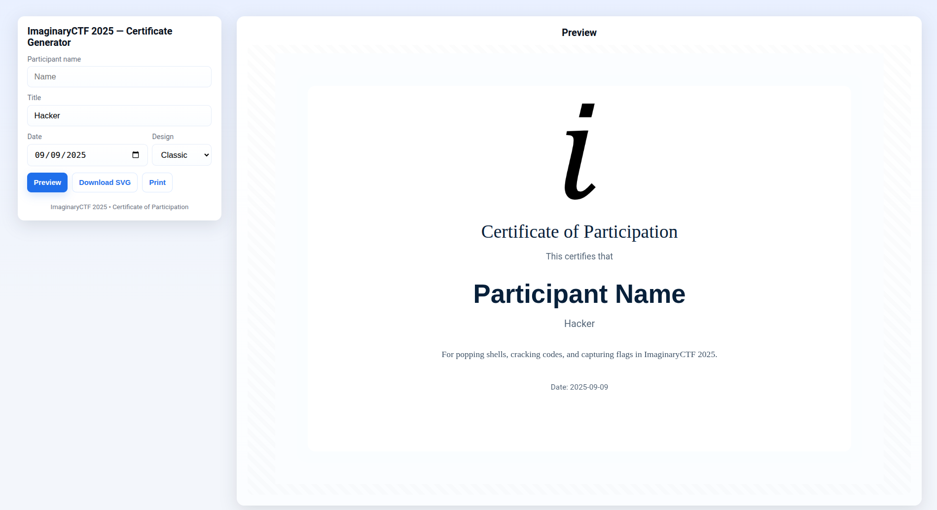 certificate CTF challenge landing page